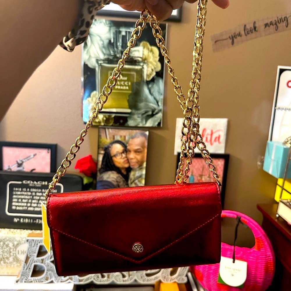 Michael Kors Continental Wallet Metallic Patent Leather / added unbranded chain - Picture 15 of 15